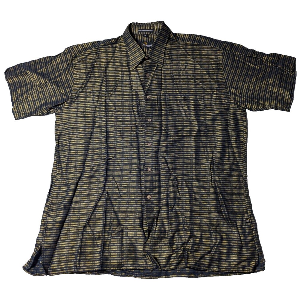 MASSOTI ITALY FINE EUROPEAN‎ FABRIC Men XL Black Gold Cotton Viscose Blend Shirt